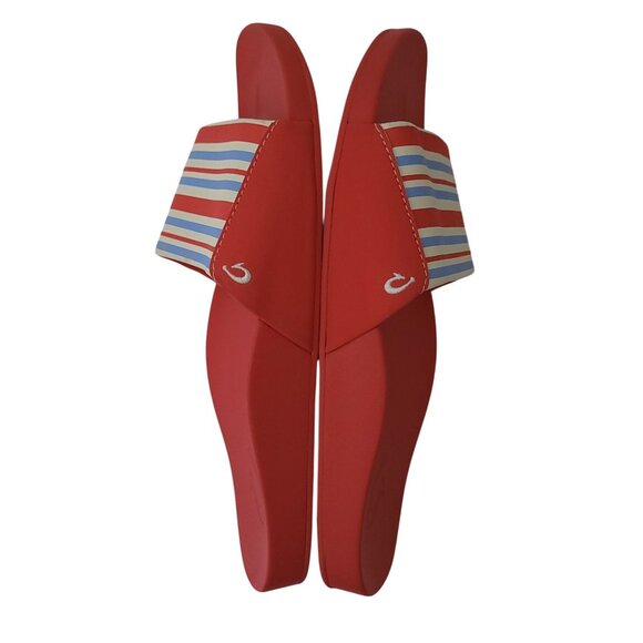 OluKai Kīpuni Limited Edition Lehua Flower / Stripe Slide Sandals Women's Sz 8 - Picture 5 of 9